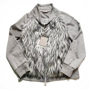 HERNO Resort Faux Fur Zip Jacket Silver Grey Size IT 42 US 6 NEW NWT